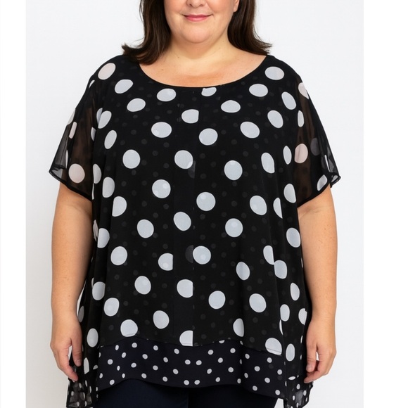 Lane Bryant double polka dot black/white lightweight flowy top plus size 18/20 - Picture 1 of 7